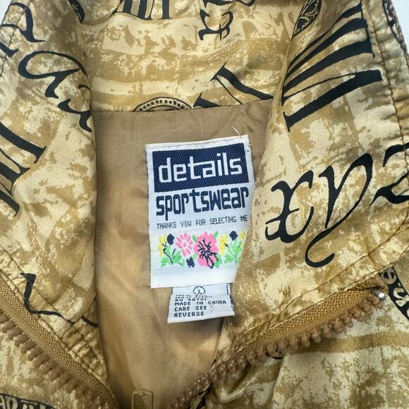 VTG Retro Details Sportswear Zip-up Lined Silk Bomber Jacket Women L Black Gold - Picture 9 of 12